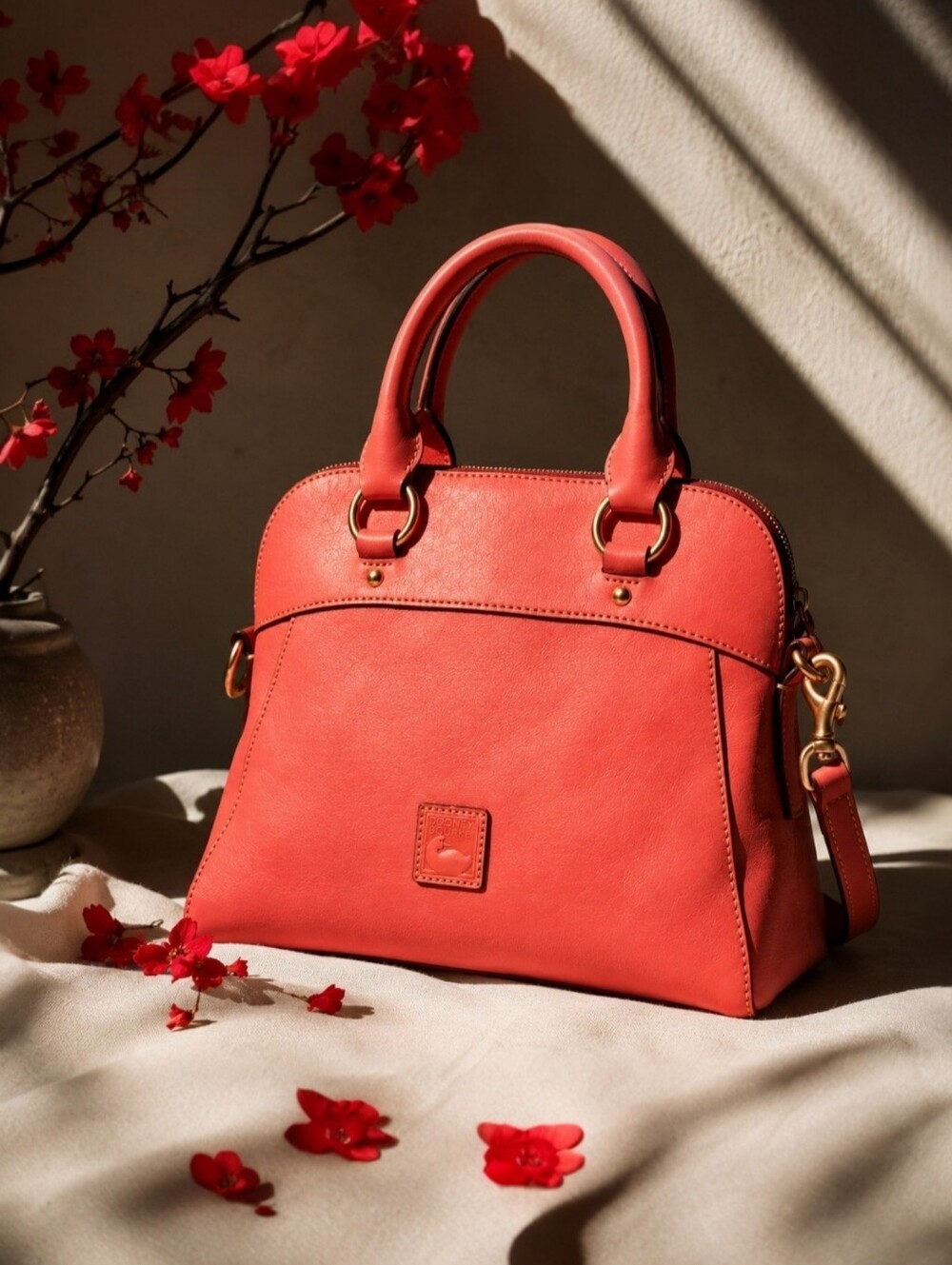 Dooney & Bourke Florentine Cameron Leather Satchel Crossbody Salmon Coral Nwt